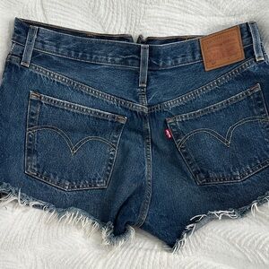 Levi's Dark Blue Frayed Hem Denim Shorts
